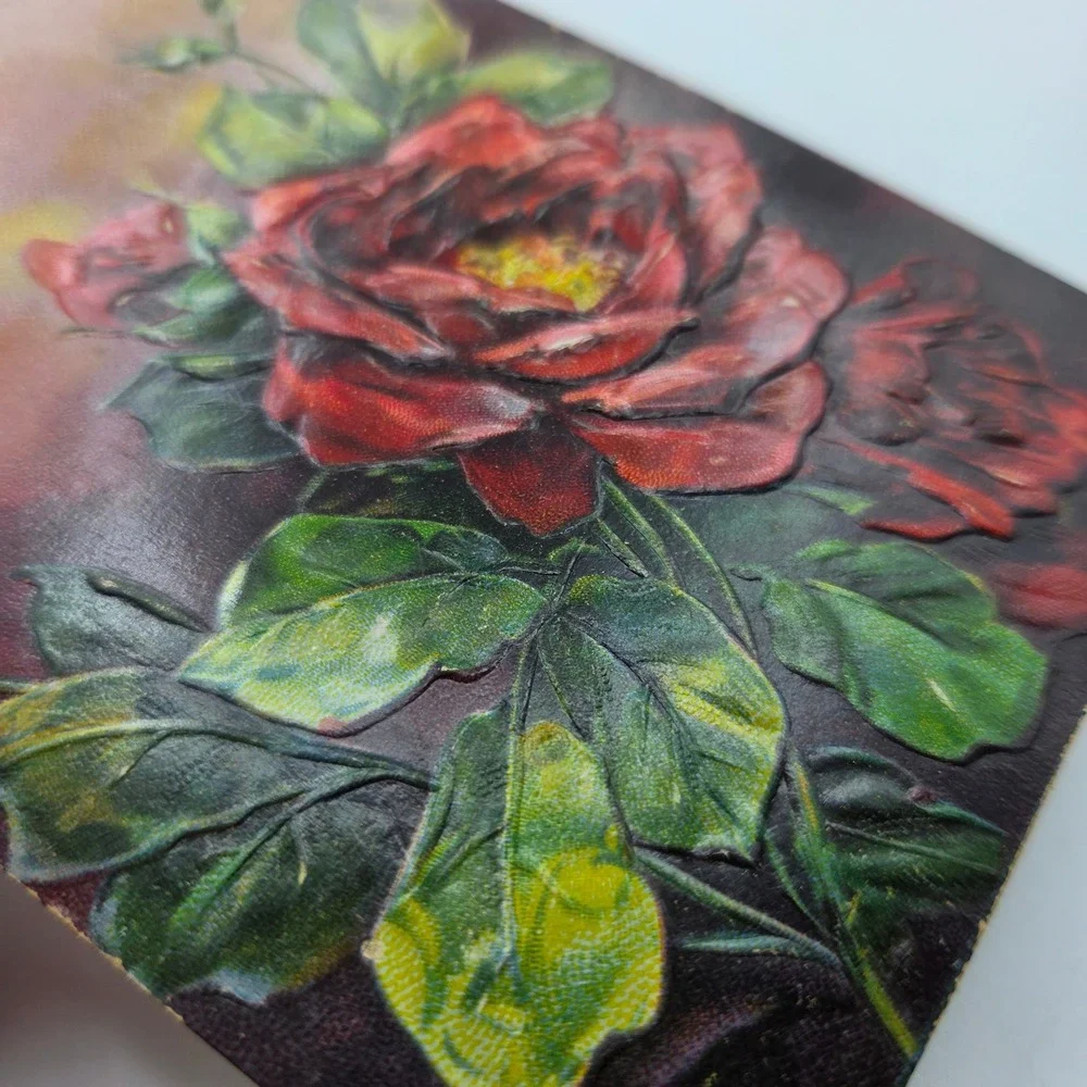 Vintage 1908 Embossed Red Rose Postcard With Best Wishes Traverse City Michigan